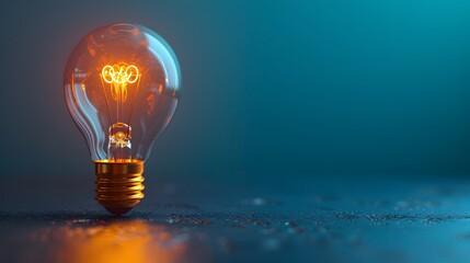 A light bulb illuminated on a block with space for text on a solid, impactful teal background, symbolizing innovation and ideas for business or educational concepts.