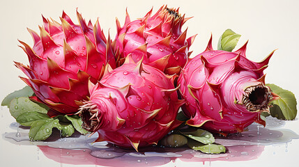 Canvas Print - Dragon Fruit Cactus watercolor