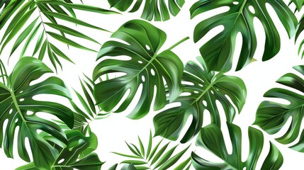 Wall Mural - Tropical leaves and palm patterns, a seamless background with monstera leaves