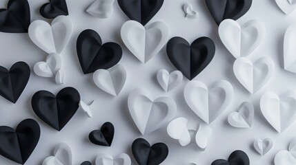 Wall Mural - Abstract background with white and black hearts