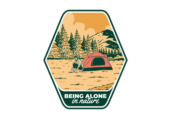 Wall Mural - camping alone in nature. vintage outdoor illustration badge design