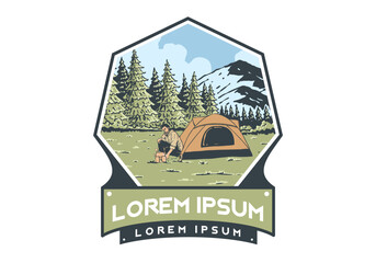 Wall Mural - camping alone in nature. vintage outdoor illustration badge design