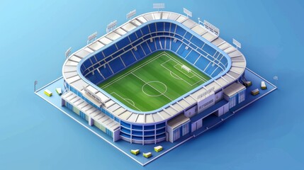 An isometric illustration showcasing a soccer stadium