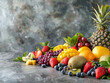 various type of fresh fruit with beautiful decoration, copyspace area - ai