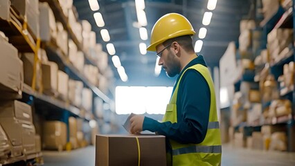 Man in Warehouse Looking at Cell Phone Generative AI