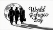 Vector illustration Silhouette, palm tree, sun for World Refugee Day banner template design
