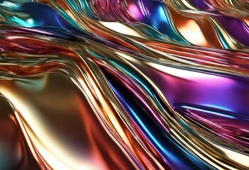 Wall Mural - 'render abstract illustration wavy colorful metallic glossy background 3d shiny'
