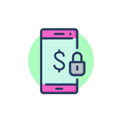 Wall Mural - Data and transaction protection thin line icon. Mobile phone, money, lock outline sign. Online bank, payment security concept. Vector illustration for web design and apps