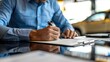 © Ashalina - Close up of a man's hands signing a car sale. Generate AI image