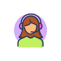 Wall Mural - Female call center consultant line icon. Girl, headphone, operator outline sign. Consultation and support service concept. Vector illustration  for web design and apps