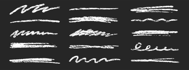 Aufkleber - Crayon brush stroke underline. Chalk pen highlight stroke. Vector hand drawn brush underline element set for accent, crayon texture emphasis element. White chalk vector illustration.