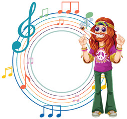 Wall Mural - Colorful hippie with music notes and peace symbol.