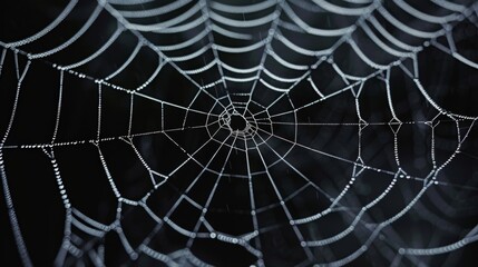 the intricate design of a spiders web with its perfectly spaced and symmetrical threads..