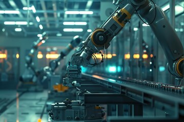 AIdriven automation streamlines manufacturing processes, reducing errors and increasing production efficiency, a significant leap forward in industrial operations, background concept