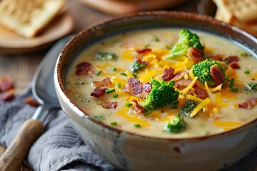 Wall Mural - Broccoli cheese and bacon in potato soup