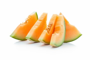 Wall Mural - Cantaloupe slices on white background
