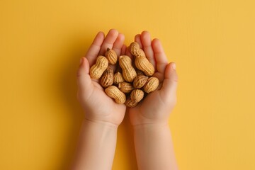 Poster - Children holding peanuts against yellow backdrop