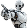 © Rafay - Ai android robot pointing hand at front on isolated transparent background