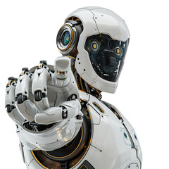 Wall Mural - ai android robot pointing hand at front on isolated transparent background