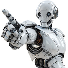 Wall Mural - ai android robot pointing hand at front on isolated transparent background
