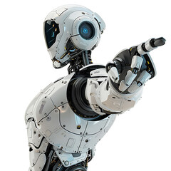 Wall Mural - ai android robot pointing hand at front on isolated transparent background