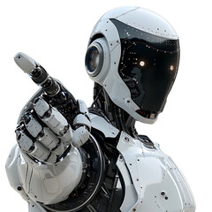 Wall Mural - ai android robot pointing hand at front on isolated transparent background