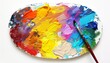 Closeup view of colorful acrylic paint palette on white background