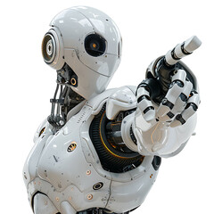 Wall Mural - ai android robot pointing hand at front on isolated transparent background
