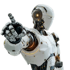 Wall Mural - ai android robot pointing hand at front on isolated transparent background