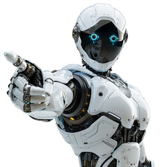 Wall Mural - ai android robot pointing hand at front on isolated transparent background