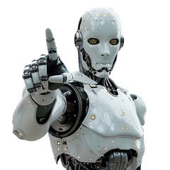 Wall Mural - ai android robot pointing hand at front on isolated transparent background