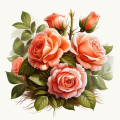 Sticker - Pink Roses With Green Leaves