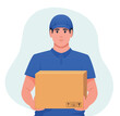 delivery man holding delivery box vector illustration