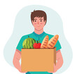 delivery man holding food delivery box vector illustration