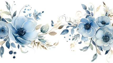 Digital vintage watercolor blue flowers abstract graphic poster web page PPT background