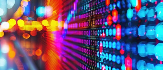Binary code on a colorful background.