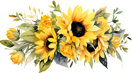 Digital vintage watercolor sunflower floral bouquet abstract graphic poster web page PPT background