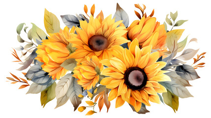 Digital vintage watercolor sunflower floral bouquet abstract graphic poster web page PPT background