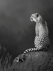 Wall Mural - aesthetic black and white portrait of a wild cheetah