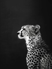 Wall Mural - aesthetic black and white portrait of a wild cheetah