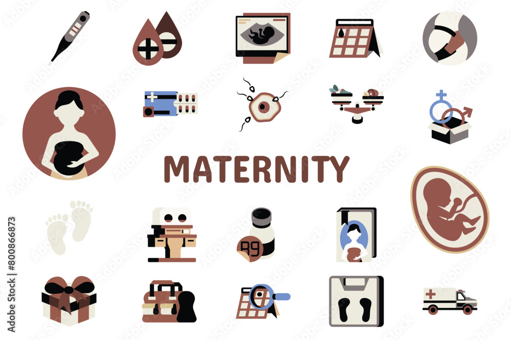 Maternity Flat Vector Illustration Icon Sticker Set Design Materials ...