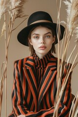 Wall Mural - Model in stylish fall fashion outfits Autumn artistic fashion is ready. A minimalist look with warm autumn colors.