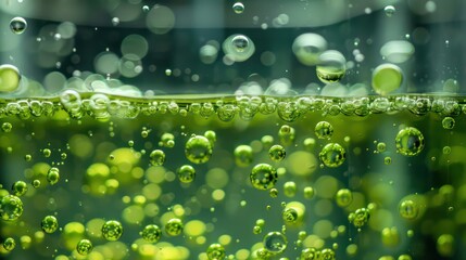 Wall Mural - Green hydrogen bubbles rising in a tank of water 