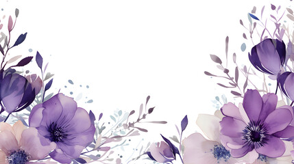 Wall Mural - digital vintage watercolor purple flowers abstract graphic poster web page ppt background