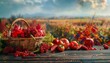 Thansgiving agriculture harvest banner apsicum, tomato, beetroot, strawberry, raspberry ,red corn Red grapes, red pomegranate, red bell pepper, red apple, lychee, watermelon