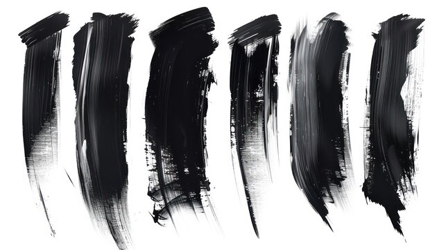 set of long black brush strokes on a white background