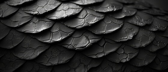 Wall Mural - Black dragon scale pattern close-up - luxury background texture for wallpaper.