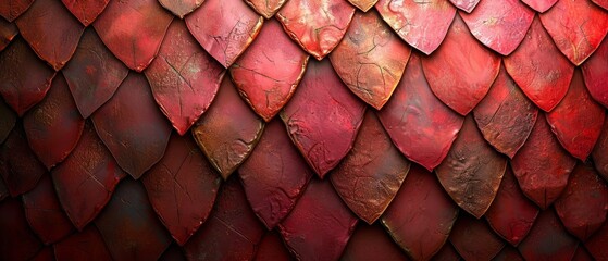 Wall Mural - Red dragon scale pattern close-up - luxury background texture for wallpaper.