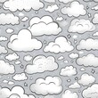 © SandaRina - Seamless pattern in doodle style. White clouds and rain are drawn on a gray background. illustration