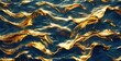 Golden and dark blue smooth liquid waves abstract background. Generative AI